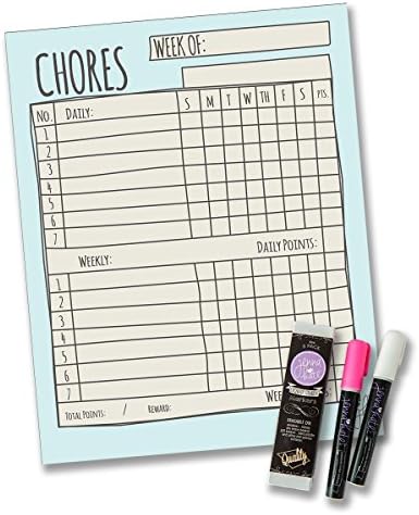 Jennakate - Chore Chart for Kids -Daily Household Behavior Reward Chore Checklist -Job Chart - Magnetic, Dry Erase - 11"x14"- Two Liquid Chalk Markers - Blue