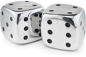 Modern Day Accents 4104 Dados Decorative Dice, Silver with Black Dots, Vegas Decor, Man Cave, Bar Decor Tabletop, Centerpiece, Sculpture, 6", Set of 2
