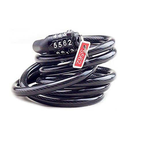 Bike Lock Cable Resettable Self Coiling Cycling Security Bicycle Locks with 4-Digit Combination Lightweight Bike Chain Lock (Black)