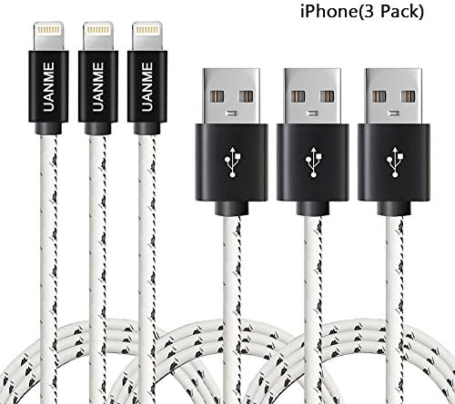 Uanme Lightning Cable / iPhone Charging Cable(3Pack, 3ft), Leather Lightning to USB Charge and Sync Charging Cable for iPhone X 8 Plus, 7, 6, 6S, 5, 5S 5C, SE, iPad Air/Mini, iPod Nano/Touch (White)