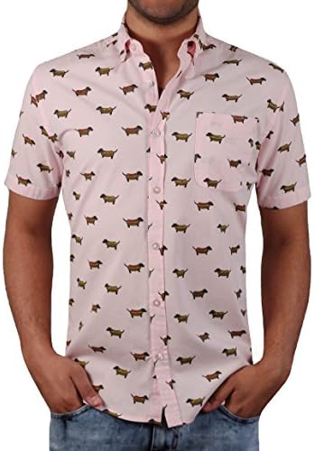 Men's Weiner Dog Print Button-Down Shirt from Alpha Beta