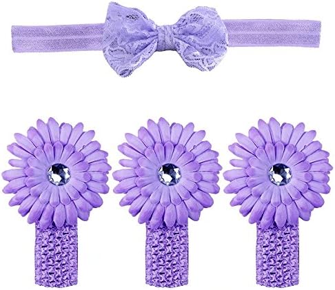 Sealive 1 Pair Baby Girls Barefoot Sandals with 3pcs Baby Girl Headbands with Sunflower for Take Photograph,Easy to Wear,Perfect for Party, Taking Photo or Daily Wear - Purple