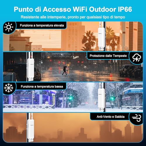 NEWFAST Ripetitore WiFi Esterno, 1200Mbps Access Point Esterno Dual Band 5GHz/2.4GHz Extender WiFi Potente con 48V PoE Power, 3*Gigabit Porta Ethernet, 2 * 5dBi Antenne, IP66, per Esterni