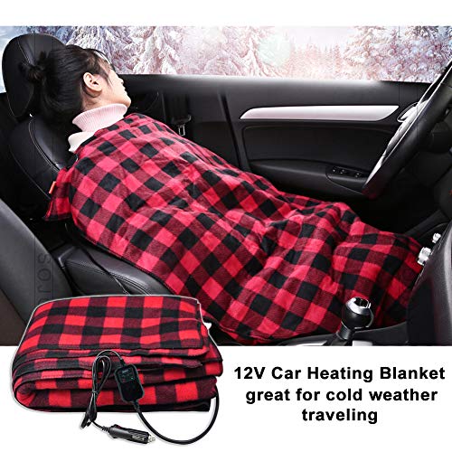 SeaHome Electric Car Blanket, 12V Heated Fleece Travel Throw Heating Blanket with AC Adapter for Car Auto Supplies RV - Great Cold Weather Supplies