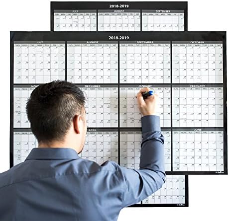 Large Annual Erasable Laminated Wall Calendar, 24 x 36 Inch, 2-Sided Reversible Vertical/Horizontal, Mounting Tape Included (Jul 2018 - Jun 2019)