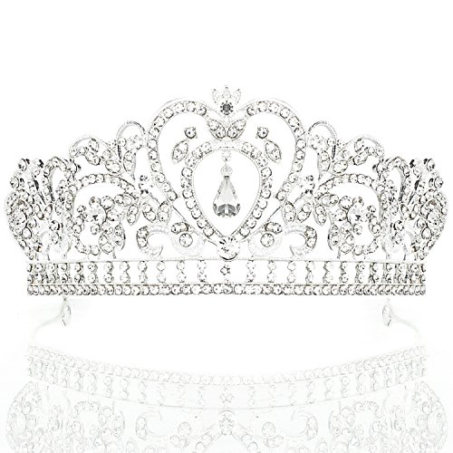 NIPOO Rhinestone Crystal Wedding Tiaras Bridal Princess Queen Crown Party Birthday Headpieces Deco for Cake Topper, Silver