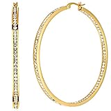 2 Inch Stainless Steel Gold Plated High Shine Inside-Out Hoop Earrings With CZ