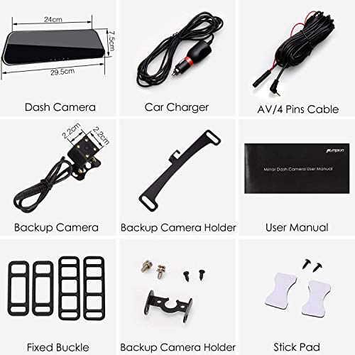 PUMPKIN Mirror Dash Cam Backup Camera 1080P Front and Rear 5" IPS Touch Screen Dual Lens Rear View Camera with Superior Night Vision, Motion Sensor, Reverse Camera, G-Sensor, Parking Monitor