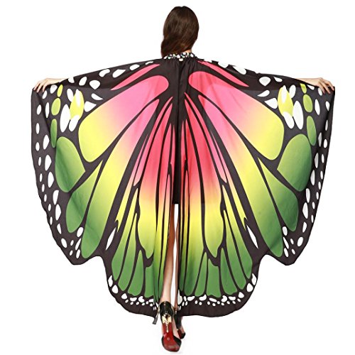 Han Shi Butterfly Costume Scarves, Trendy Christmas Shawl Wraps Tops Fairy Pixie Accessory (Green, L)