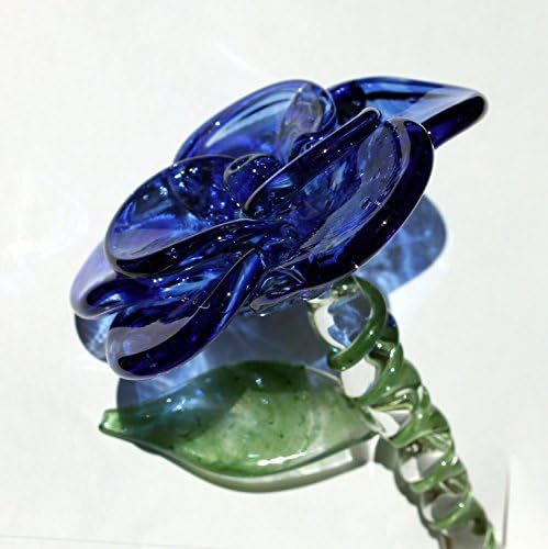 Blue Glass Rose Long Stemmed Flower, Forever Untamed Rose Hand Blown Extra Large Rose