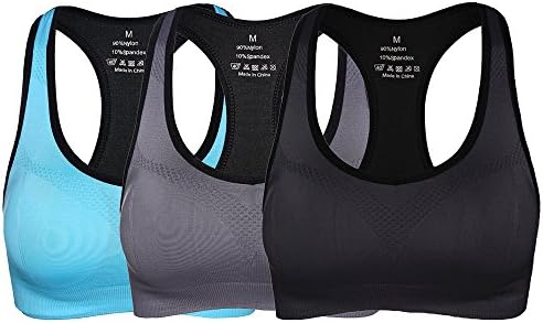 Beauties Sports Bra Black Comfort For Women Push Up High Impact Yoga Clothing (X-Large, Black&Grey&Light Blue)