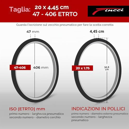 Fincci Set 2 Copertoni 20 x 1.75 Pollici (47-406) e 2 Camere d’Aria Schrader – Kit Completo per BMX, MTB Bambino, Bici Pieghevole ed E-Bike – Pneumatici Tassellati ad Alta Tenuta – Nero