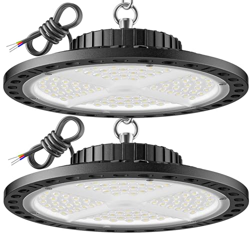 ANNIFUNLY 100W UFO LED High Bay Lamp, 2 Packs 10000LM LED Floodlights Industrial Ship 6500K Cool White, IP65 Waterproof High Bay Lights for Ceiling Workshop, Garage, Factory, Warehouses, Stadium