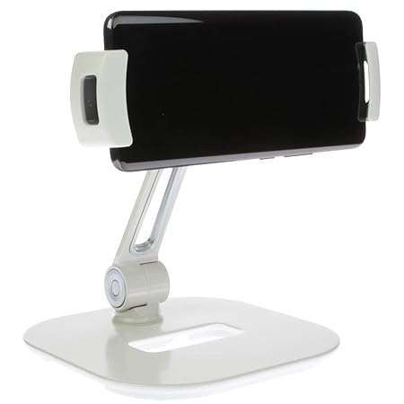 Sinland Unverselle Halterung 360° drehbar | Für Tablet, Handy, Smartphone & Kamera | Stabiler Alu-Fuß Weiß
