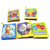 Set of 5 Baby Soft Cloth Book for Learning Animals Numbers Vegetables Fruit and The Undersea World Toddler Educational Fabric Book