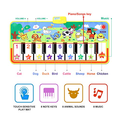 Musical Piano Mat, Keyboard Dancing Play Mat with 8 Kinds of Animal Sounds, Early Educational Learning Toy for Toddlers Kids Children (Large 52.0 x 23.6 inches)