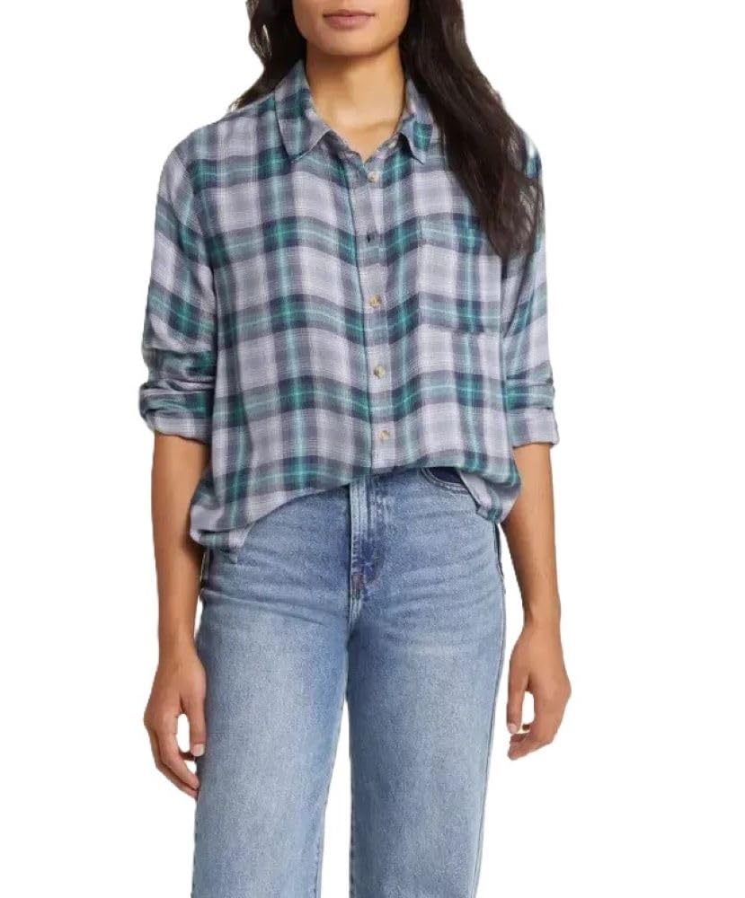 Lucky Brand Women’s Cloud Boyfriend Flannel Shirt, Tempest Plaid