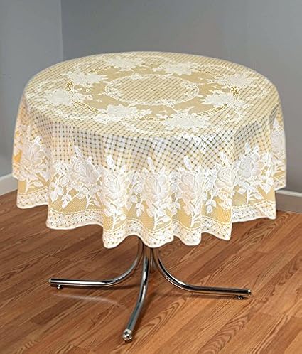 Katwa Clasic - 54 Round Rose Lace Vinyl Dining Tablecloth (Gold)