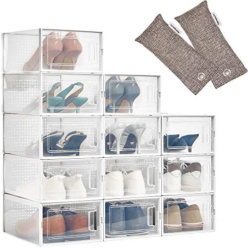 HomeBuddy Shoe Organizer for Closet 12 Pack Shoe Boxes Clear Plastic