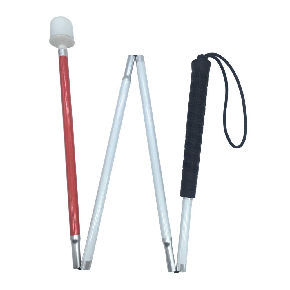Aluminum Mobility Folding Cane For the Blind (Folds Down 4 Sections) White Cane For Children