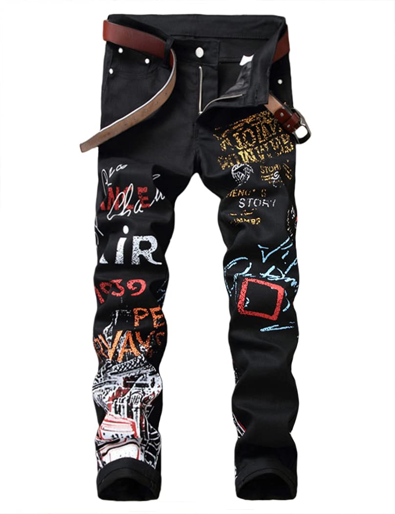 Baylvn Men's Casual Printed Slim Fit Jeans Skinny Denim Pants