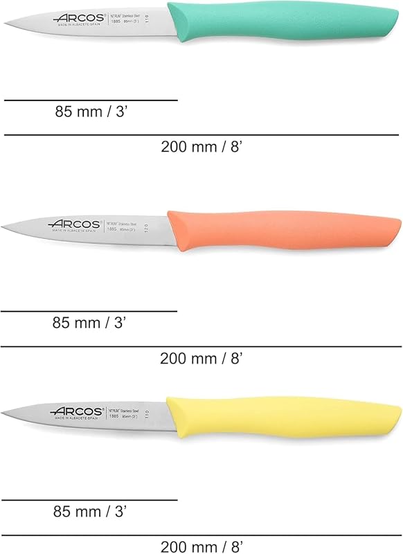 Nova, Set Coltello Sbucciare, Acciaio Inossidabile NITRUM 85 mm, Manico Polipropilene in 3 colori