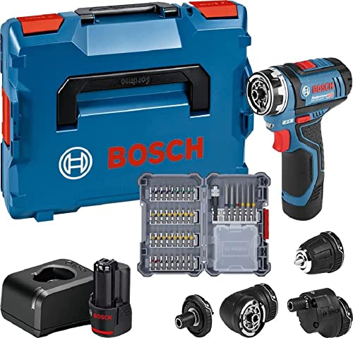 Bosch Professional 12V System Cordless Drill GSR 12V-15 FC - FlexiClick System (Including 2x 2.0 GBA 12V Battery, Charger, 4x Attachments, 40-Piece Accessory Set 40, L-BOXX) - Amazon Exclusive Set