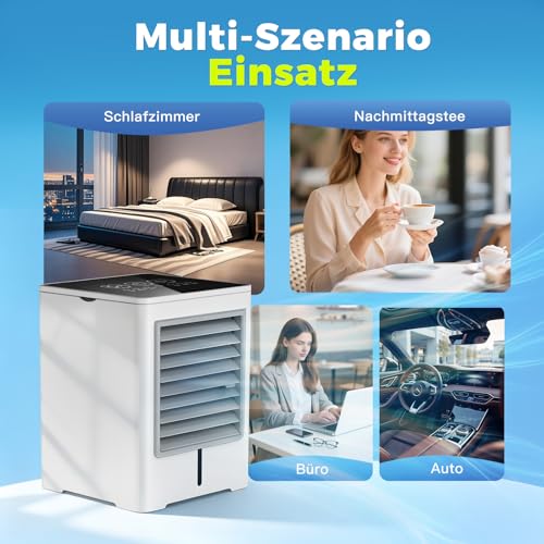 3 in 1 Mobile Air Conditioner, USB Small Silent Air Cooler with Water 470ml, 3 Speed, Timer, Touch Screen, No Drain, Portable Mini Fan for Bedroom, Office, Home