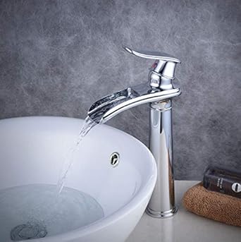 Cascada de baño Vessel fregadero cuerpo alto grifo, diseño ...