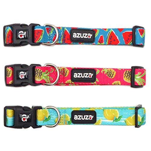 azuza 3 Pack Dog Collar, Comfy Nylon Dog Collars for Large Dogs, Watermelon/Pineapple/Lemon, Dog Collar Set