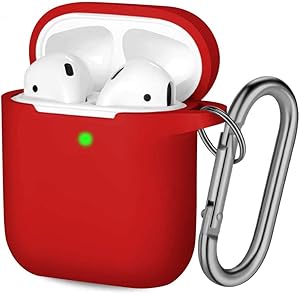 Hamile Compatible with AirPods Case [Front LED Visible] Soft Silicone Protective Cases Cover Skin Designed for Apple AirPod 2 & 1, Women Men, with Keychain (Red)