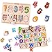 iPlay, iLearn Kids Wooden Peg Puzzles Play Set, Alphabet, ABC, Numbers 123, Knob Jigsaw Board, Magnetic Letters, Counting Learning Toy Gift for 3 4 5 Year Olds, Infants Toddlers Baby Girl Boy (Yellow)