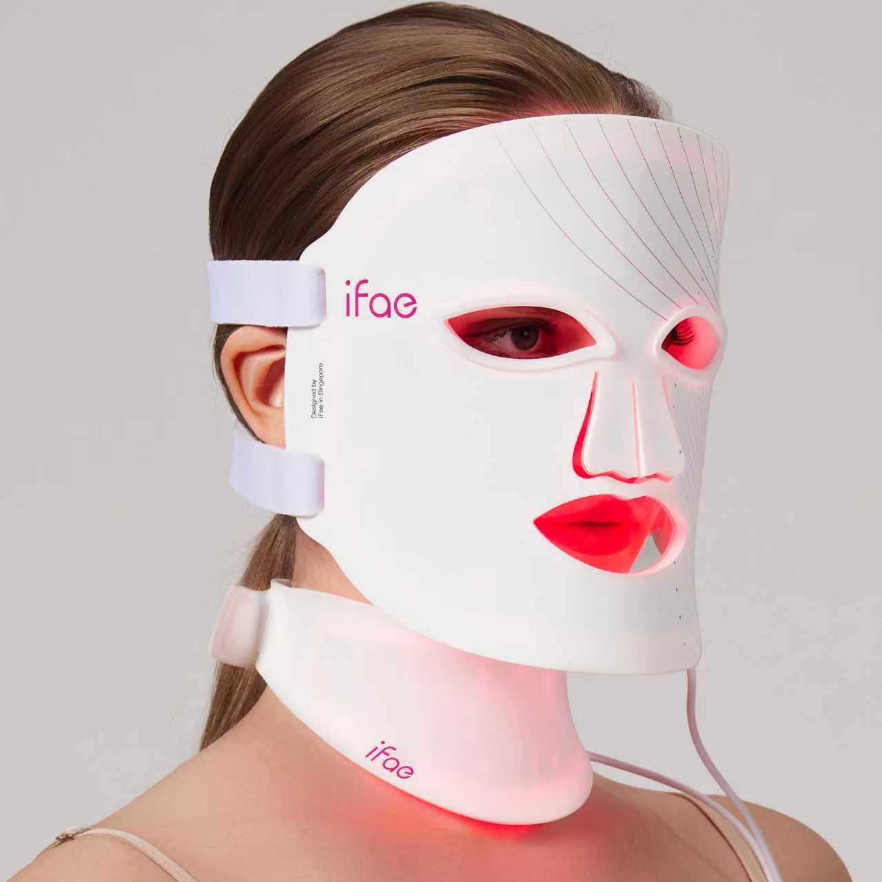 Photo 1 of Red Light Therapy Mask for Face and Neck, 7 Colors with NIR Led Face Mask Light Therapy with Eye Protection and Remote, Rechargeable Ergonomic Design for True Anti-Aging Skincare at Home White