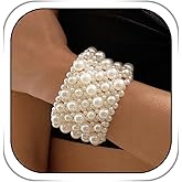 Dmaiy Pearl Bracelets for women White Stretch Pearl Bracelet Jewelry Vintage Pearl Bracelet for Wedding Festival Party