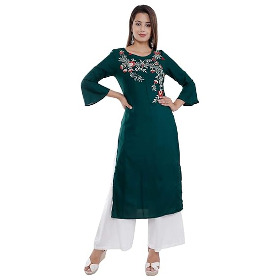 Lambodhar Textiles Women's Embroidery Work Green Kurti