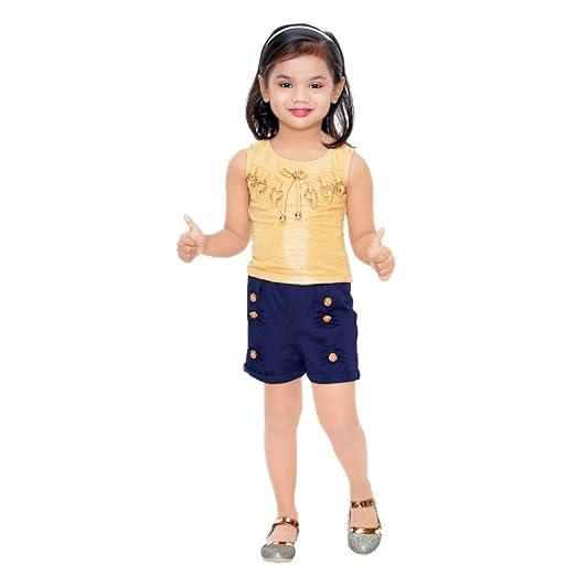 Kids Mandi Floral Kid Girls Dresses, Round Neck Sleeveless Shorts top