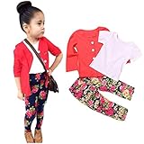 Franterd Baby Girls Clothes Set, Long Sleeve T-Shirt Tops+Coat+Pants Outfits