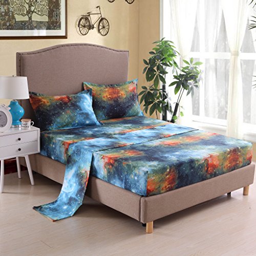 Suncloris,4PC Fancy Shining Nebula,Queen Size,Bedding Sheet Sets,Included:1Flat Sheet,1Fitted Sheet,2Pillowcase(no Comforter inside) (Queen, Fancy Shining Nebula)