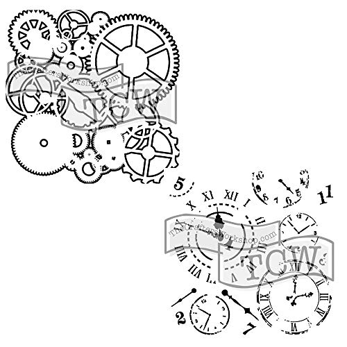 Crafter's Workshop Stencil 2 Pack, Reusable Stenciling Templates for Art Journaling, Mixed Media, and Scrapbooking - TCW262 Gears & TCW201 Time Travel