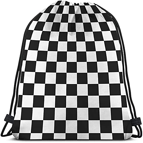 Richugui Black and white checkered Drawstring Bags Backpack Bag Geometric Checkered Plaid Pattern Black White Chess Board Yoga Bag Sport Gym Sack Drawstring Bag String Bag for Men Women