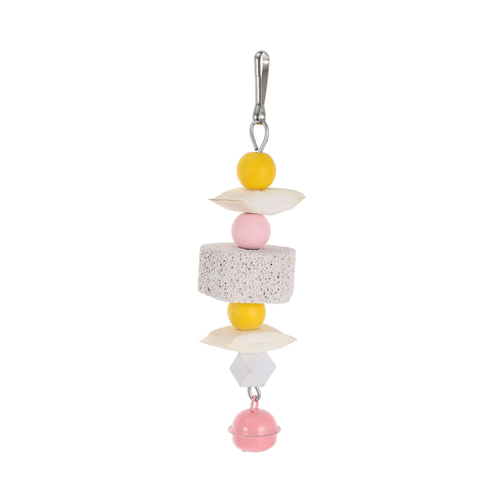 Parrot Chew Toy Cuttlebone Cuttlefish Bone Bird Parrot Beak Hanging Parrot Bite Toy with Bell Birds Cage Toy for Cockatiel Conure Parakeet Pink