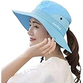 Sun Hat for Women Men with Ponytail Hole, UPF 50+ Wide Brim Bucket Hat for Fishing Hiking Gardening