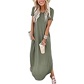 ANRABESS Womens Summer Maxi Dress Short Sleeve Casual Loose Long T Shirt Dresses Split Vacation Beach Sundress Travel Outfits