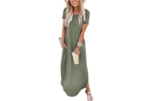 ANRABESS Women's Summer Casual Loose Short Sleeve Long T Shirt Dress Split Maxi Beach Sundress Travel Vacation Outfits