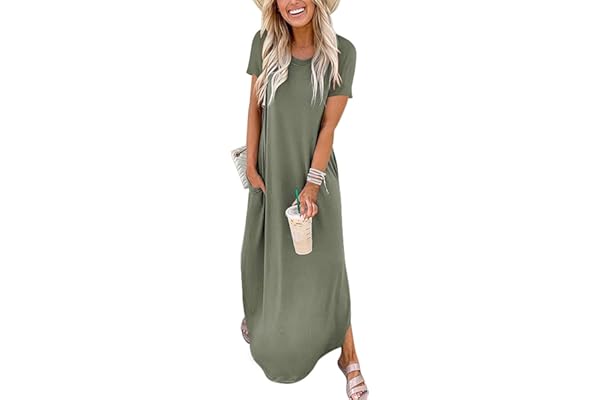 ANRABESS Womens Summer Maxi Dress Short Sleeve Casual Loose Long T Shirt Dresses Split Vacation Beach Sundress Travel Outfits