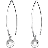 Savlano 925 Sterling Silver Ear Wire Threader Bead Ball Dangling Drop Earrings for Women Available in 6MM, 8MM, 10MM and 12MM -Made in Italy Comes With Savlano Gift Box