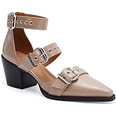 Beast Fashion Women's Buckled Heeled Shoes Block Heel Pumps Pointed Toe Heels Comfortable Closed Toe Dress Wedding Shoes