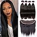 QinMei Hair Brazilian Straight Hair Bundles with Frontal Closure Ear to Ear Lace Frontal Closure with Bundles 8A Brazilian Virgin Hair Frontal with Baby Hair Natural Black Color (18 20 22+16 Frontal)