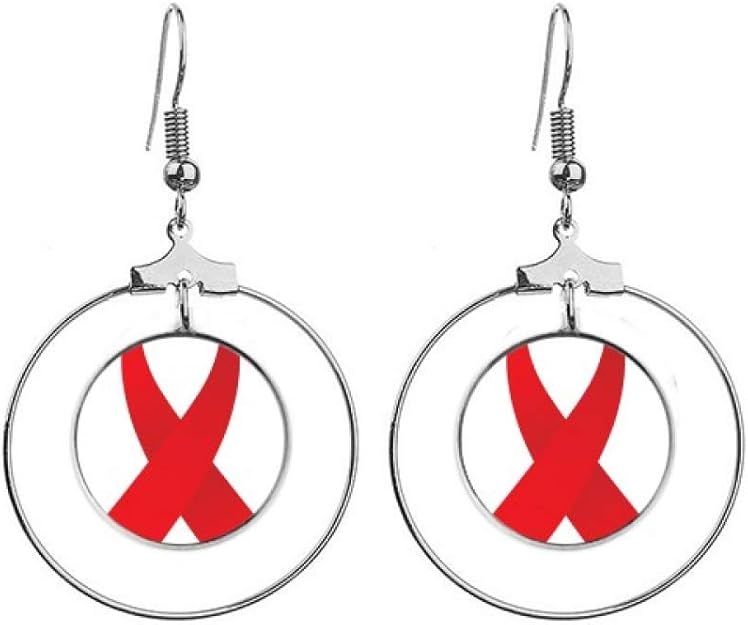 Red Ribbon HIV Awareness World AIDS Day Earrings Dangle Hoop Jewelry