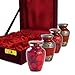 Trupoint Memorials Small Urns for Human Ashes Keepsake, Decorative Mini Cremation Urn for Adult Men & Women, Set of 4, Red with Silver Lining